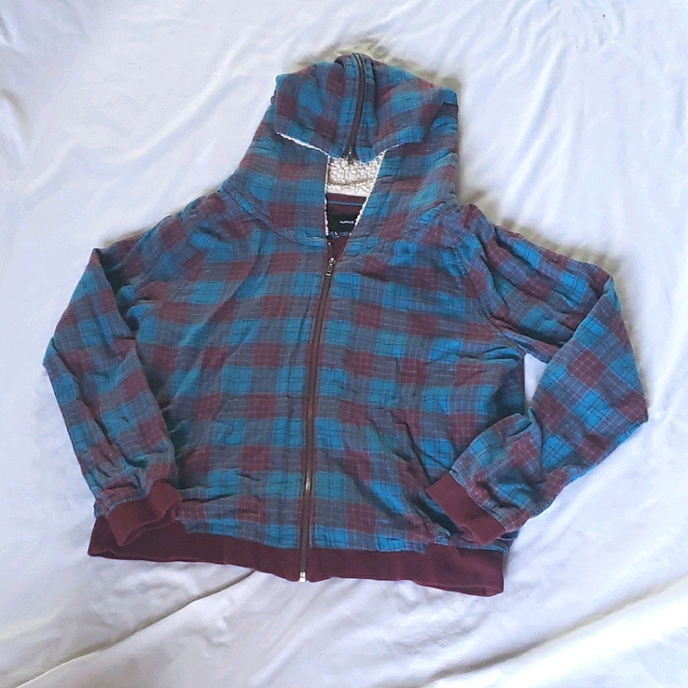 (L) Hurley Zippered Hoodie, Blue and Maroon